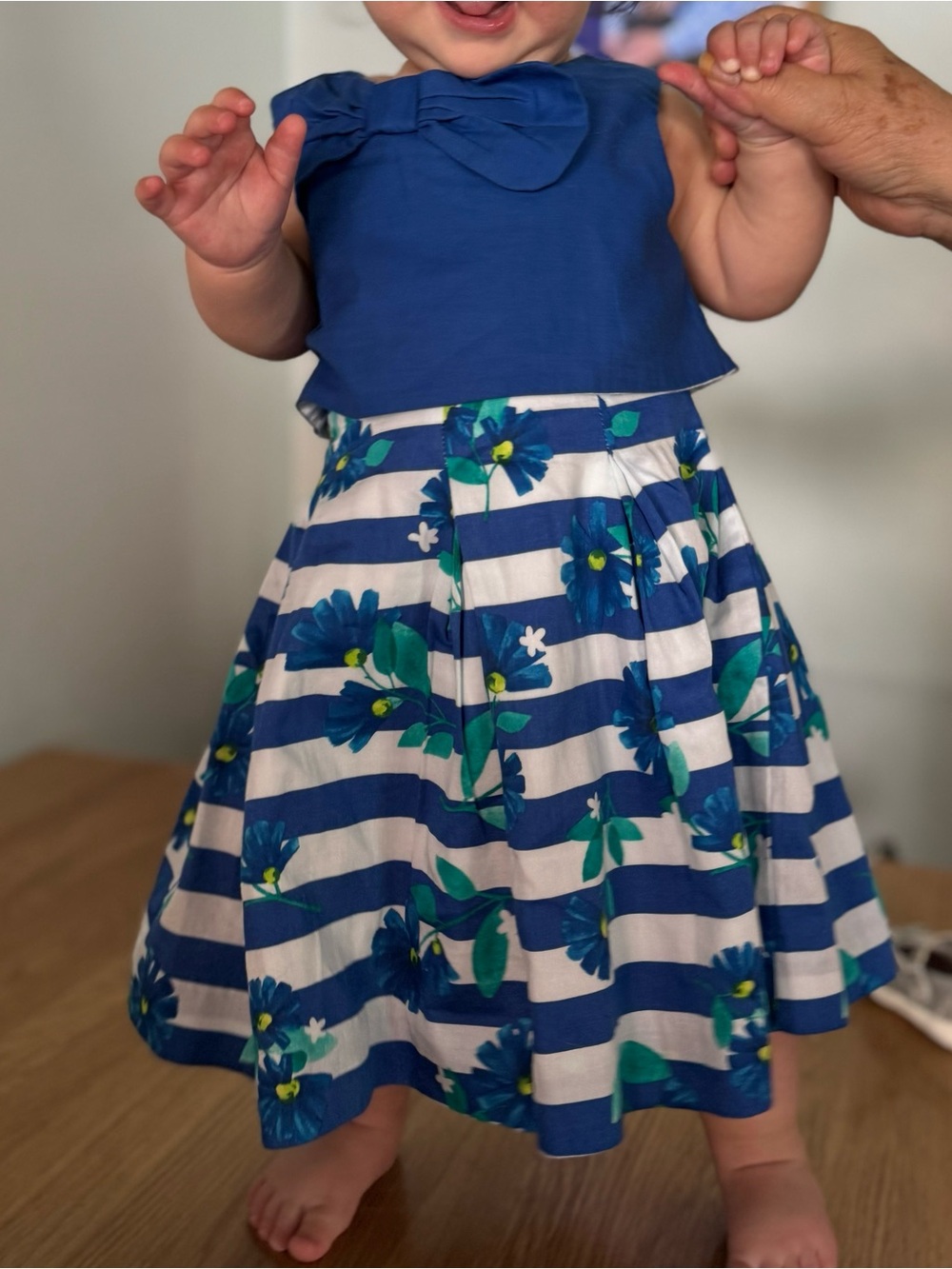 Mayoral Blue and White Striped Floral Party Dress with Bow